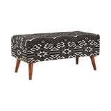 Ben 36 Inch Bench Cushioned Pattern Seat Woven Cotton Black White