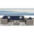 Living Source International 7-piece Wicker Sectional Set with Cushions in Navy