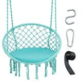 Gymax Hammock Swing Chair with Cushion Hanging Hardware Kit Indoor Outdoor Turquoise