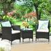 Costway Outdoor 3 PCS PE Rattan Wicker Furniture Sets Chairs Coffee Table Garden Beige