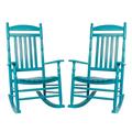 Set of 2 Outdoor Wood Rocking Chairs All-Weather Oversized Patio Rocker Chair High Back Rocker for Porch Garden Balcony and Backyard Blue