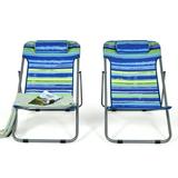 Patiojoy 2 PCS Beach Chair Lounger Reclining Folding Chair w/3-Position Adjustable Backrest Blue