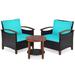 Giantex 3 Pieces Patio Furniture Set Outdoor Rattan Sofa and Side Table w/Solid Acacia Wood Frame High Load Bearing Conversation Bistro Set w/Washable and Removable Cushions