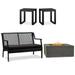 Home Square 4-Piece Set with 36.5 Square Fire Table Patio Loveseat 2 End Tables