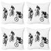 Sketchy Throw Pillow Cushion Case Pack of 4 Hand Drawn Image of Cyclists Bicycle Bikes with Tour De France Theme Outdoors Modern Accent Double-Sided Print 4 Sizes Black and White by Ambesonne