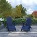 Merrick Lane Set of 2 Navy Adirondack Slatted Back Patio Chairs With Accompanying Foot Ottomans