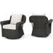 Amaya Outdoor Dark Brown Wicker Swivel Rocking Chair - Beige Cushions (Set of 2)