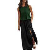 QIIBURR Casual Summer Dress for Women Fashion Womens Sexy Summer Casual Sleeveless Round Neck Printing Fork Opening Dress Sexy Summer Dress for Women Summer Dress for Women Sexy Womens Summer Dress