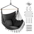 Hammock Chair Hanging Rope Swing - Portable Hammock Rope Chair Max 250 Lbs Porch Swing Seating Indoor or Outdoor(Dark Gray)