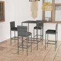 Carevas 5 Piece Patio Bar Set with Cushions Poly Rattan Gray