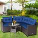 Costway 4PCS Patio Rattan Furniture Set Cushioned Sofa Glass Table Garden Navy