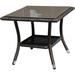 Outdoor End Table Rattan Square Glass Top Aluminum Frame Espresso Brown