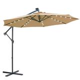 Patio Umbrella with Led Lights 10 FT Solar LED Patio Outdoor Umbrella Hanging Cantilever Umbrella Offset Umbrella Easy Open Adustment with 32 LED Lights -taupe