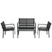 4 Pieces Outdoor Garden Patio Conversation Sets Poolside Lawn Chairs with Glass Coffee Table Porch Furniture (Black)