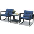 Patiojoy 3PCS Patio Rattan Wicker Chair Table Set Wicker Rattan Furniture Navy