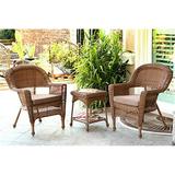 Jeco W00205_2-CES007 3pc Honey Wicker Chair and End Table Set with Brown Chair Cushion
