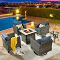 Ovios Patio Outdoor Furniture Set with Fire Pit Table 6 Pieces Outside Wicker Conversation with 360 Degrees Steel Frame Swivel Rocking Chair & Coffee Side Table