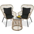 Best Choice Products 3-Piece Patio Conversation Bistro Set Outdoor Wicker w/ 2 Chairs Cushions Table - Natural/Black