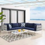 Modway Harmony 6-Piece Aluminum and Fabric Patio Sectional Sofa Set in Navy/Gray
