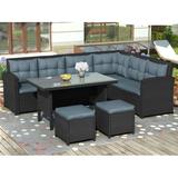 SYNGAR Patio Sofa Set 6 Pieces Outdoor Sectional Furniture Set All-Weather PE Rattan Wicker Patio Conversation Set with Coffee Table and Cushioned Sofa for Garden Deck Backyard Brown LJ3681