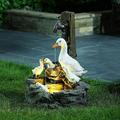 Garden Statue Solar Light Duck Family Playing in Pool Garden Decor with Solar Led Light Duck Family Statue for Outdoor Patio Decor