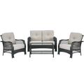 Patiojoy 4PCS Patio Rattan Furniture Set Outdoor Conversation Set w/Tempered Glass Coffee Table Beige