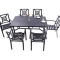 7-piece Metal Patio Furniture Set Outdoor Metal Dining Set: Rectangle Metaltop Table (With Cover) 2022 New Design With Umbrella Holes & 6 Stackable Backyard Garden Chairs