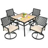 5PCS Patio Dining Set Square Table 4 Swivel Chair Rocker Cushioned Deck