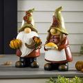 Happy Date Garden Gnome Resin Statues of Abundance Gnomesï¼ŒHolding up with Pumpink and pie- Unique Gnome Giftï¼Œ1Pc