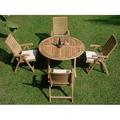 Teak Dining Set:4 Seater 5 Pc - 48 Round Table And 4 Ashley Reclining Arm Chairs Outdoor Patio Grade-A Teak Wood WholesaleTeak #WMDSAS2