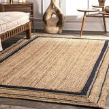 Avgari Creation Square Black Line Natural Jute Fiber Jute Area Rug for Living Dining Kitchen Indoor & Outdoor Rug Runner Carpet-48 inch