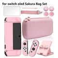 Pink Travel Carrying Case Accessories Kit for Switch oled Hard Protective Cover Skin Shell with Stand Glass Screen Protector Thumb Grip Caps 9 in 1