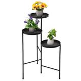 LOAOL Metal Folding 3 Tiers Plant Stand Black