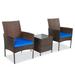 Alyvia 3 Piece Rattan Porch Furniture Set â€“ 2 Extra Comfort Chairs With a Beautiful Cafe Table - Dark Blue