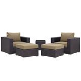 Modern Contemporary Urban Design Outdoor Patio Balcony Five PCS Sectional Sofa Set Brown Rattan