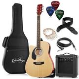 Ashthorpe Left-Handed Thinline Cutaway Acoustic Electric Guitar with 10 Watt Amp Natural