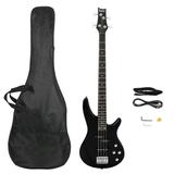 Hassch Electric Bass Guitar Full Size 4 String with Bass Bag Guitar Strap Amp Cord Wrench Tool Plectrum Black