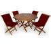 All Things Cedar TT5P-O-R 5-Piece Teak Octagon Table Folding Chair Set with Cushions Red