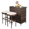 BaytoCare 3 Pieces Patio Bar Table Set All-Weather Outdoor Rattan Wicker Bar Set