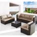 Kullavik 7 Pieces Patio Furniture Set PE Rattan Wicker Outdoor Furniture Sectional Sofa Patio Conversation Set with Coffee Table and Seat Cushion Sand
