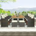 11 Pieces Patio Furniture Set Outdoor Patio Dining Set with Tempered Glass Coffee Table and Chairs Outdoor Furniture Set for Garden Backyard Party and Family Gathering LJ3953