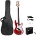 Hassch Full Size Electric 4 String Bass Guitar with Guitar Bag Strap Guitar Pick Amp Cord Wrench Tool Red