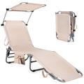 Topbuy Foldable Sun Shading Chaise Lounge Chair Adjustable Beach Recliner Beige