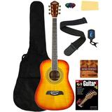 Oscar Schmidt OG5 3/4-Size Kids Acoustic Guitar - Flame Yellow Sunburst Learn-to-Play Bundle with Gig Bag Tuner Strap Picks Instructional Book and DVD and Polishing Cloth