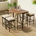 BTMWAY 5 Piece Patio Bistro Set Outdoor Patio Bar Set with Acacia Wood Bar Table Top Wicker Patio Furniture Set with 4 Stools 1 Foldable Table Dining Bistro Pub Set for Backyard Garden Pool Brown