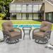 3 Piece Patio Swivel Bistro Set Outdoor All Weather Wicker Swivel Chair Furniture Set Conversation Chairs Set with Brown Cushion and Coffee Table for Backyard Poolside Garden D6739