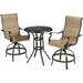 Hanover Traditions 3-Piece Outdoor High Dining Patio Set 2 Counter-Height Padded Sling Swivel Chairs and 30 Round Cast Aluminum Table Brushed Bronze Finish Rust-Resistant All-Weather