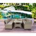 Sectional Patio Conversation Dining Set SEGMART Newest 3 Pieces Modular Wicker Furniture Set with Removable Cushions & Dining Square Wood Top Table for Porch Backyard 705lbs Brown S7026