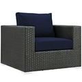 modway eei-1850-chc-nav sojourn wicker rattan outdoor patio coffee table armchair canvas navy