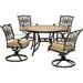 Hanover Monaco 5-Piece Patio Dining Set in Tan with Four Swivel Rockers and a 51 In. Tile-Top Pedestal Table
